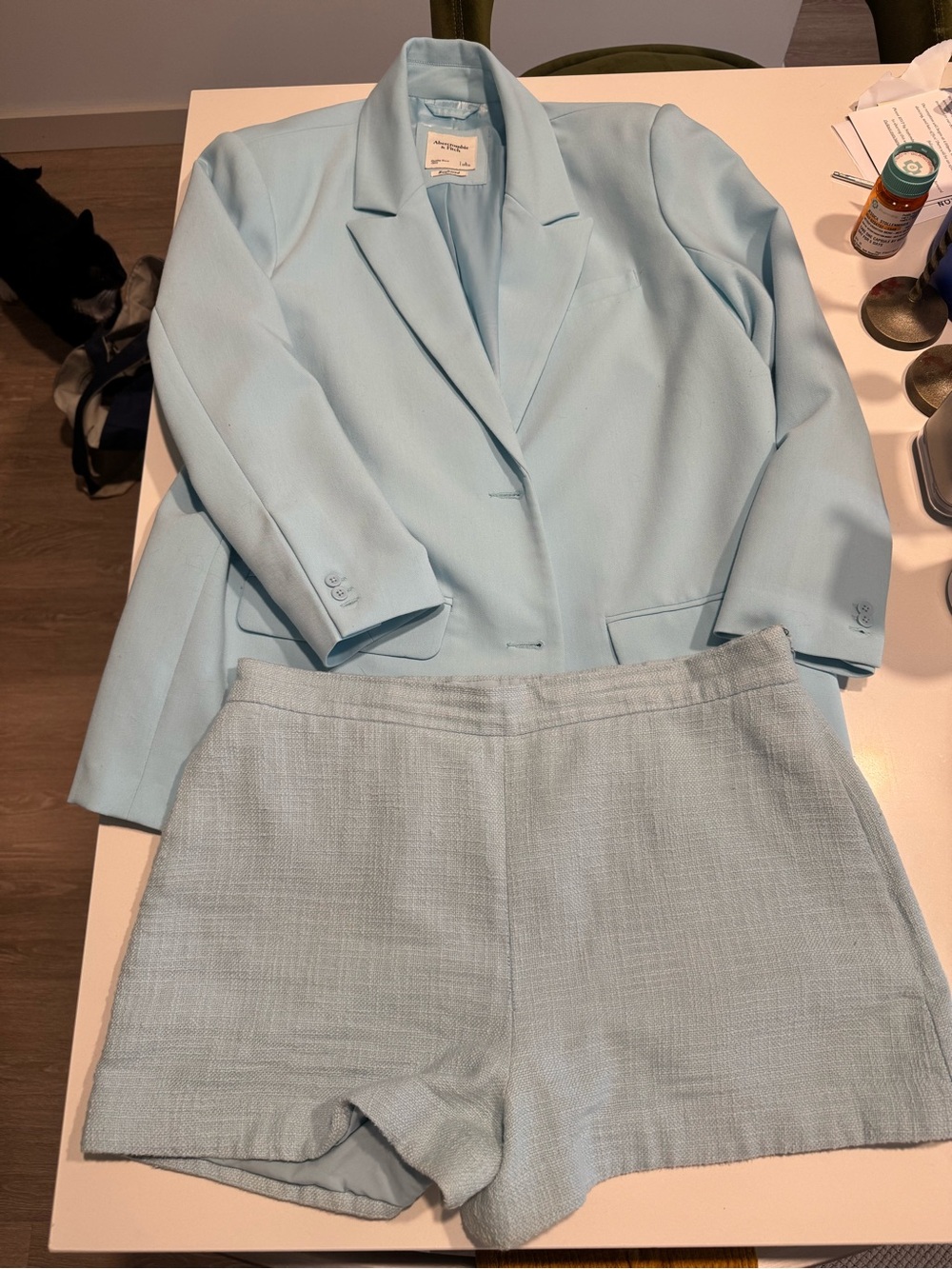 Abercrombie & Fitch Light Blue Women's Tailored Shorts and suit jacket
